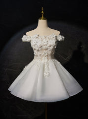 White Tulle Off the Shoulder Appliques Homecoming Dresses