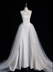 White Tulle Satin Spaghetti Straps Bridas Wedding Dresses