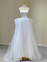 White Tulle Satin Spaghetti Straps Wedding Dress