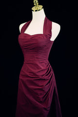 Wine Red A-Line Halter Vintage Style Prom Dresses, Wine Red Long Evening Dresses