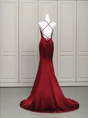 Wine Red Mermaid Backless Long Evening Dresses, Wine Red Long Prom Dresses