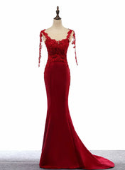 Wine Red Mermaid Long Formal Dress with Lace Wine Red Prom Dress prom dresses shops