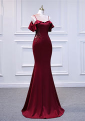 Wine Red Mermaid Off Shoulder Long Party Dresses, Off Shoulder Mermaid Prom Dresses