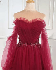 Wine Red Off Shoulder Beaded Long Formal Dresses Wine Red Evening Dresses prom Dresses shops