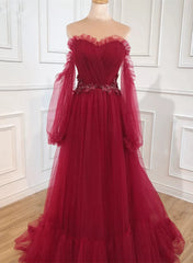 Wine Red Off Shoulder Beaded Long Formal Dresses Wine Red Evening Dresses prom Dresses shops