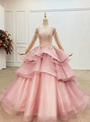 With 1000s Of Pink Ball Gown Tulle Beading Sequins Long Sleeve Wedding Dresses