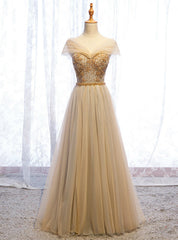 Yellow Tulle V-neck Beading Sequins Prom Dresses