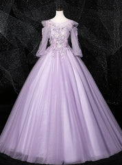 You Are Sure To Find The Perfect Purple Ball Gown Tulle Long Sleeve Appliques Quinceanera Dresses