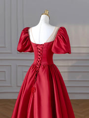 Burgundy Satin Long Prom Dresses, Lovely A-Line Formal Dresses