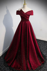 Burgundy Off the Shoulder Prom Dress, A-Line Evening Party Dress