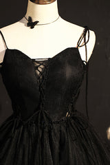 Black Tulle Short Prom Dress, Lovely A-Line Spaghetti Strap Party Dress