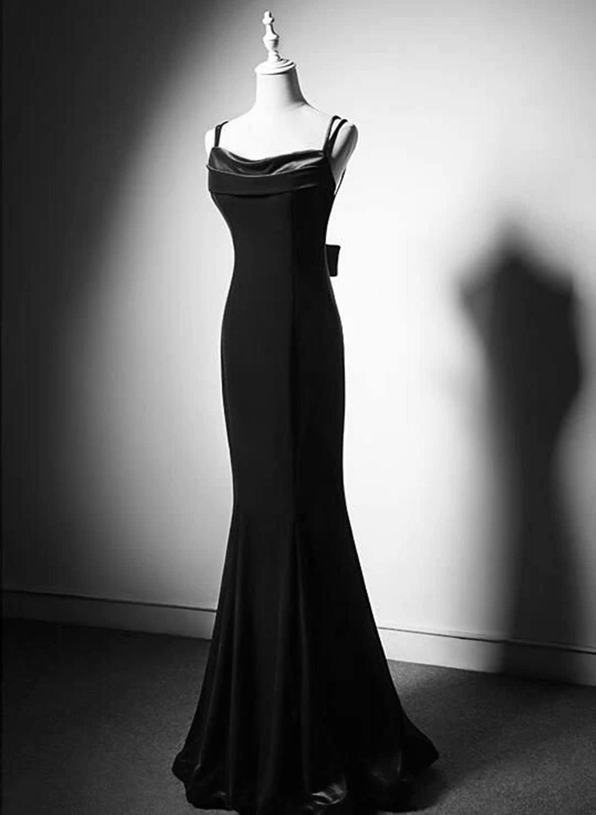 Black Straps Velvet Low Back Long Formal Dress, Black Velvet Evening Dress Prom Dress