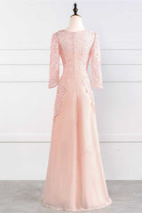 Pink Rhinestone Half Sleeve A-Line Long Mother of the Bride Dress