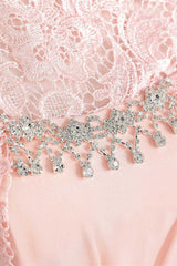 Pink Rhinestone Half Sleeve A-Line Long Mother of the Bride Dress