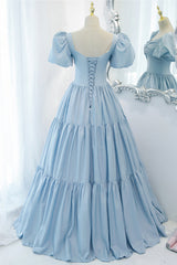 Blue A-Line Long Prom Dress, Blue Formal Evening Dress