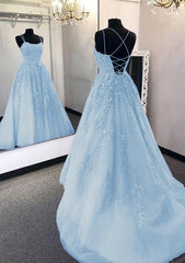 A-Line Light Blue Long Prom Dress Formal Evening Dresses