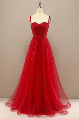 beautiful red sweetheart prom dress with beading