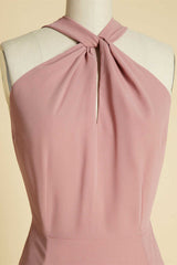 Dusty Pink Twist-Front Backless Long Formal Dress