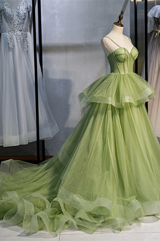 Elegant Spaghetti Straps Green Ball Gown