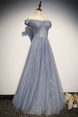 Off the Shoulder Dusty Blue Formal Dress