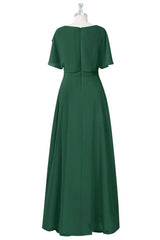 Hunter Green Chiffon Ruffled Long Bridesmaid Dress