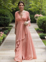 A-Line/Princess V-neck Floor-Length Chiffon Mother of the Bride Dresses With Ruffles