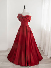 A-Line Satin Red Long Prom Dresses, Red Long Formal Dresses