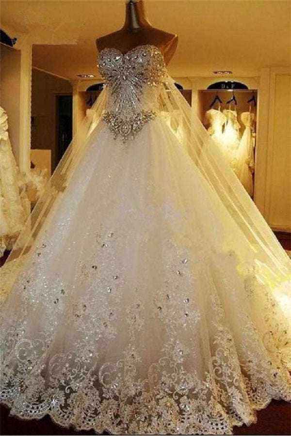 Amazing Bridal Dresses Sweetheart Appliques Crystal Beading Classic A Line Bridal Gowns