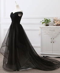 Black Tulle Long Prom Dress, Black Evening Dresses