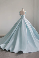 Blue Satin Long A-Line Formal Dress, Blue Prom Evening Dress