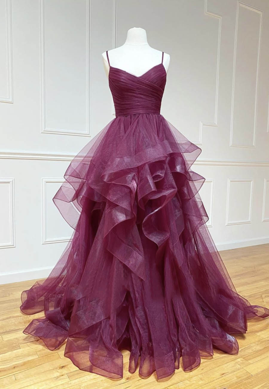 Purple Tulle Long Prom Dresses, A-Line Formal Evening Dresses