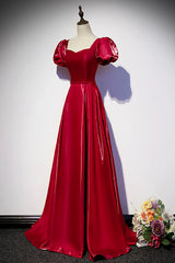 Burgundy Satin Long Prom Dress, Simple A-Line Evening Dress