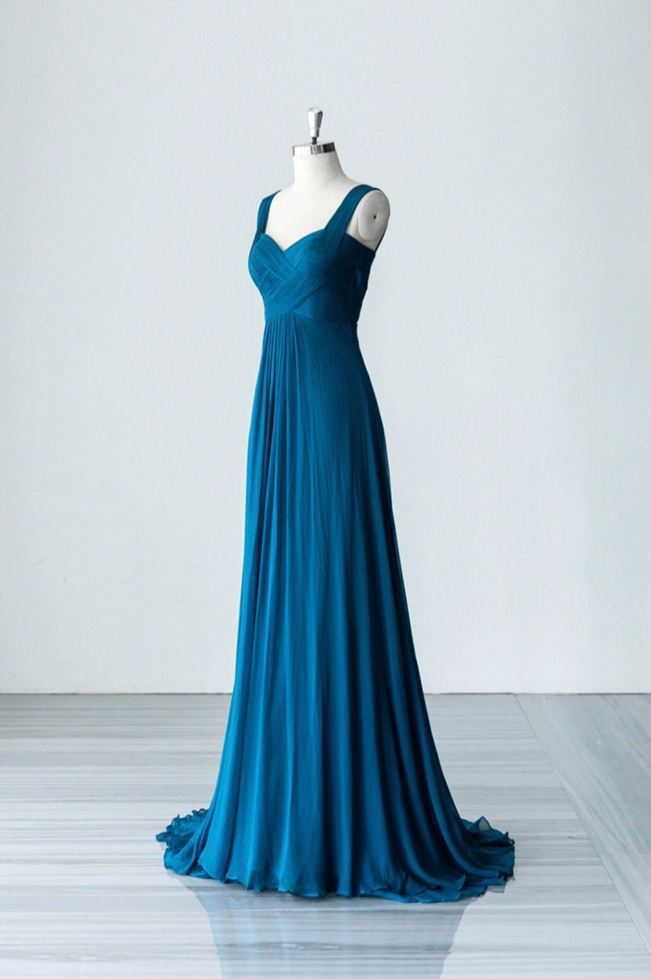 Blue Chiffon Long A-Line Prom Dress, A-Line Evening Dress Party Dress