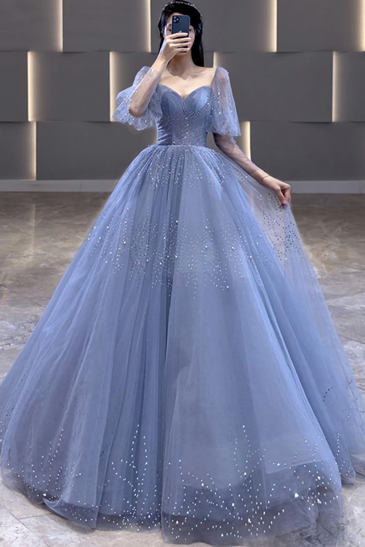 Blue Tulle Long Ball Gown Dress, A Line Formal Dress, Prom Dress