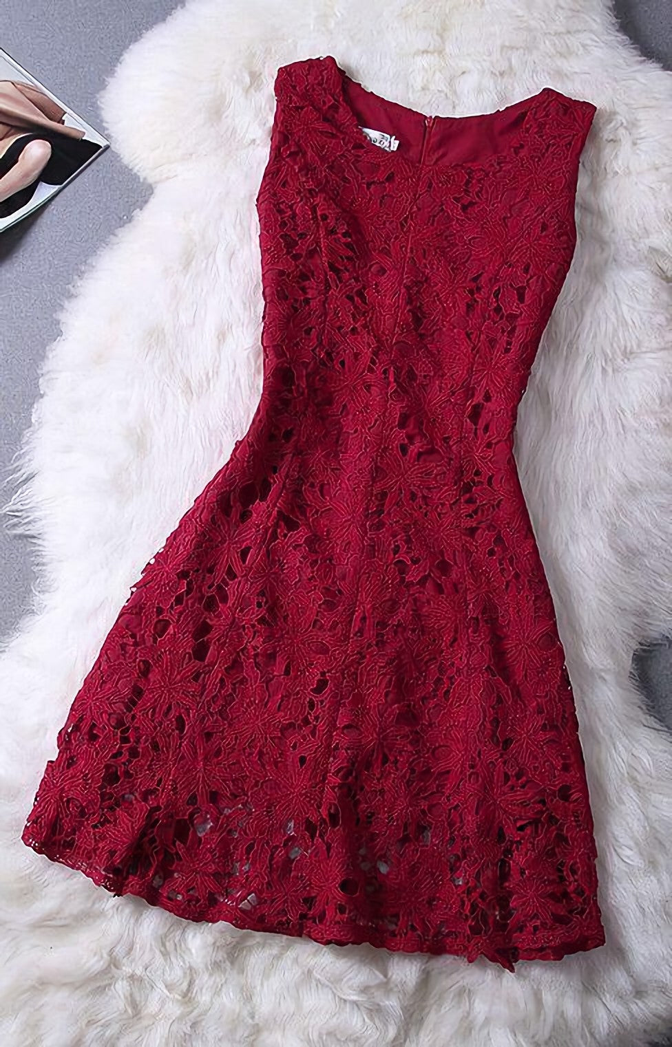 Elegant Lace Homecoming Dress, Sleeveless Dress, Burgundy Homecoming Dress