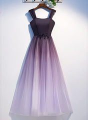 Charming Gradient Tulle Straps Long Party Dress,A-line Prom Dress