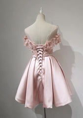 Cute Pink Satin Short Prom Dress , Lovely Party Dress