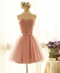 Cute Sweetheart Neck Tulle Short Prom Dress, Pink Bridesmaid Dress