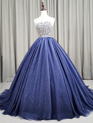 Gorgeous Blue Ball Gown Sweet 16 Party Dress, Blue Handmade Formal Gown