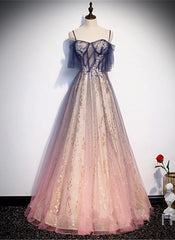 Gradient Pink Sweetheart Floor Length Party Dresses, A-line Gradient Long Prom Dresses