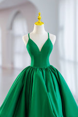 Green Satin Short A-Line Prom Dress, Green V-Neck Party Dress