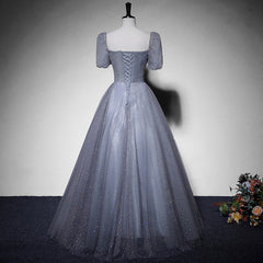 Grey Beaded Tulle Long Formal Dress Party Dress, Grey Evening Gown Formal Dress