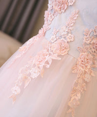 Light Pink Lace Off Shoulder Long Prom Dress, Pink Evening Dress