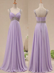 Light Purple Chiffon Straps Party Dress, Long Formal Dress