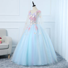 Lovely Light Blue Tulle PLong Formal Gown Party Dress, Blue Sweet 16 Dresses