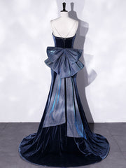 Mermaid Velvet Blue Long Prom Dresses, Blue Velvet Long Evening Dress