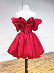 Mini/Short Red Satin Short Prom Dresses, Short Homecoming Dress