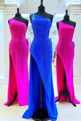 One Shoulder Mermaid Royal Blue Long Formal Dress