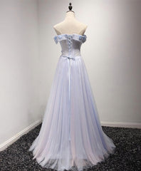 Light Blue Tulle Lace Long Prom Dress, Lace Evening Dress