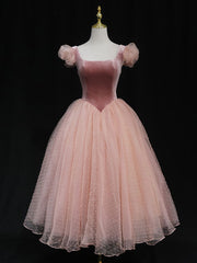 Pink Tulle Short Prom Dress, Pink Tulle Puffy Homecoming Dress